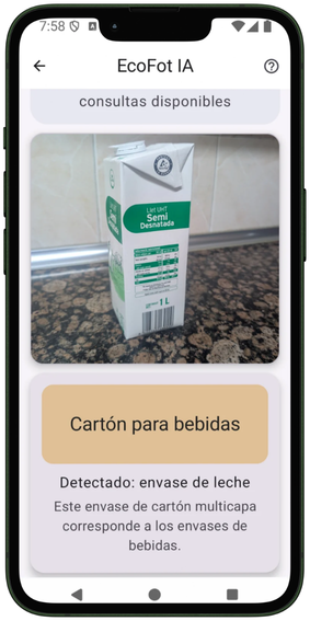 Resultado de EcoFot IA indicando el destino correcto para un residuo en Chile