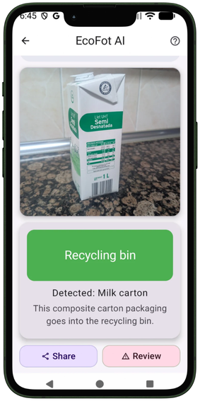 EcoFot AI result showing the correct waste destination in Ireland