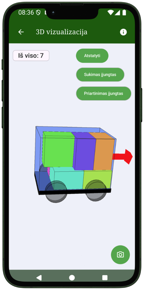 VolumTransport 3D krovinio vizualizacija