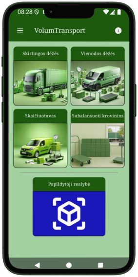 VolumTransport pagrindinis ekranas