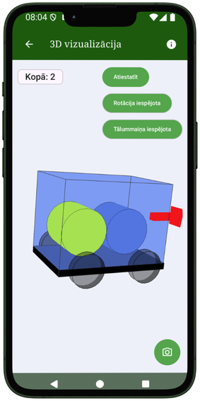 VolumTransport 3D kravas vizualizācija