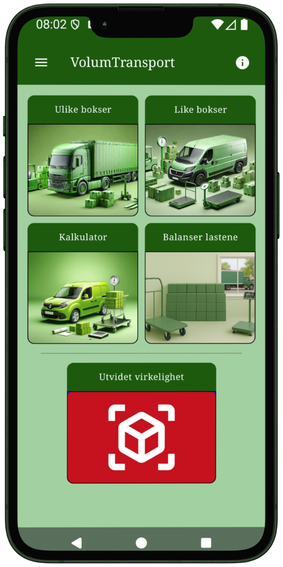 VolumTransport hovedskjerm